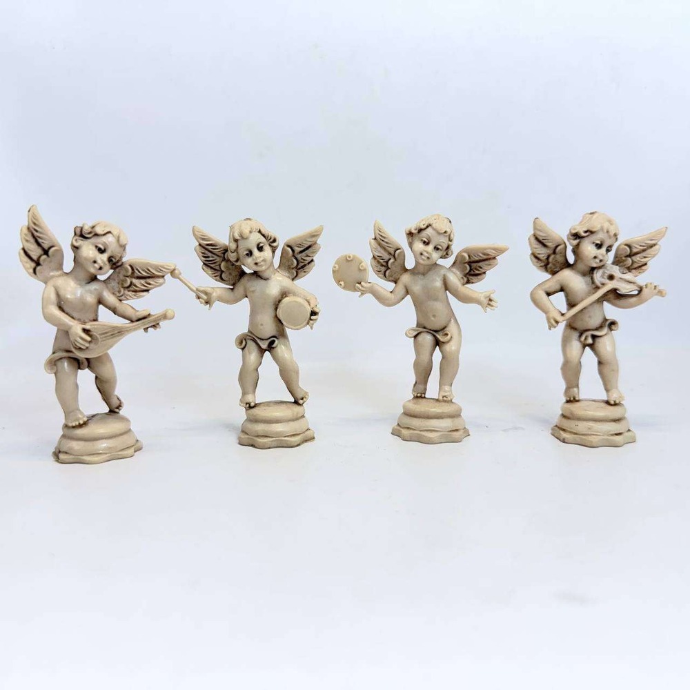 Vintage Musical Cherub Angel Figurines Set of 4 Ivory Resin‎ Made in Italy